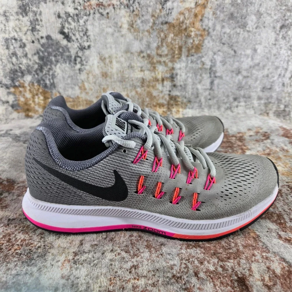 Nike Air Zoom Pegasus 33 Running Shoes Womens 7.5 Grey Pink 831356-006